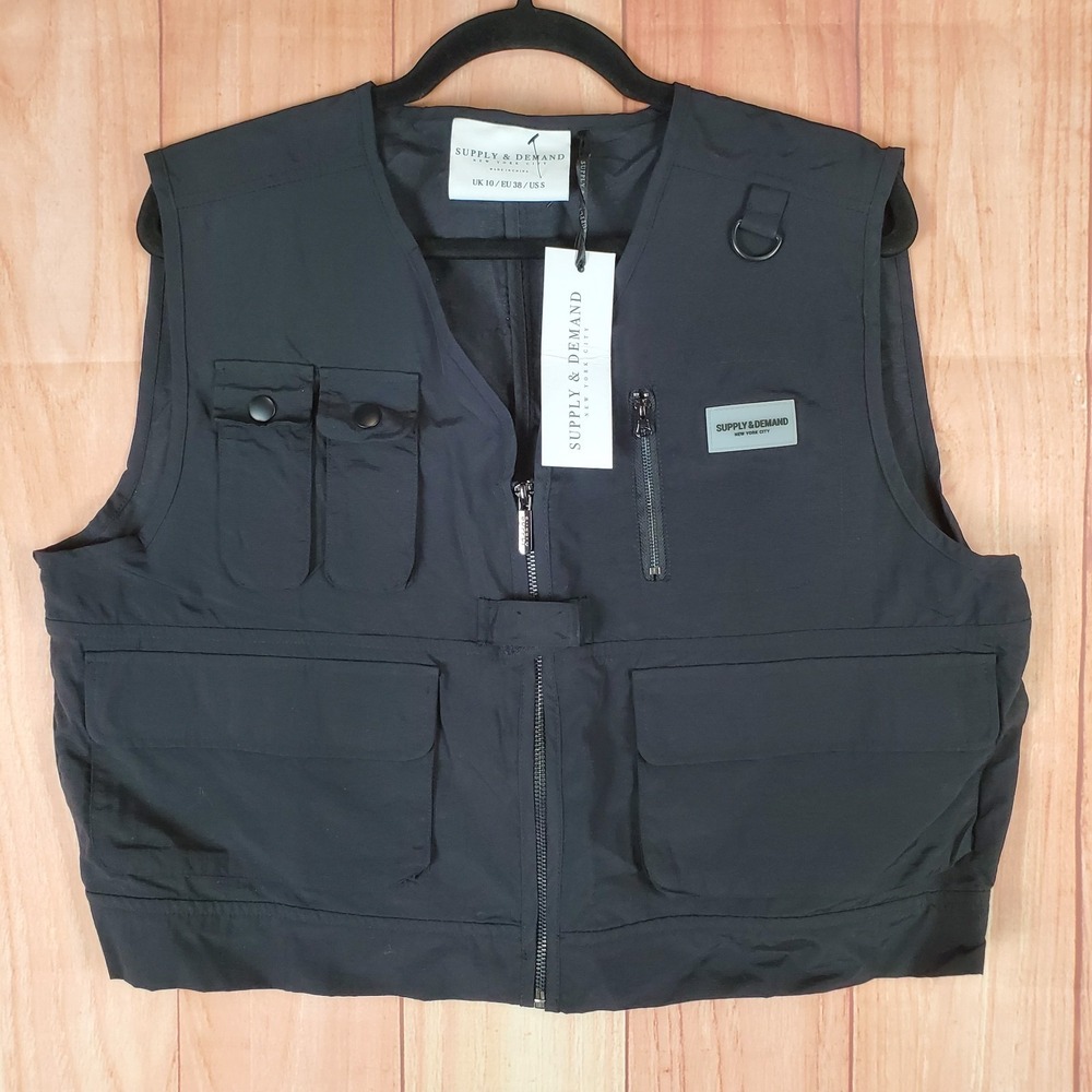 Supply‎ & Demand Utility Vest Mens Small Black Patch Logo Full Zip Workwear